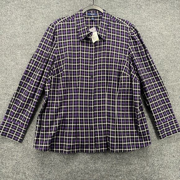 Chaps Shirt Womens 2X Blue Plaid Button Up Long Sleeve Career Office Preppy - Picture 1 of 8